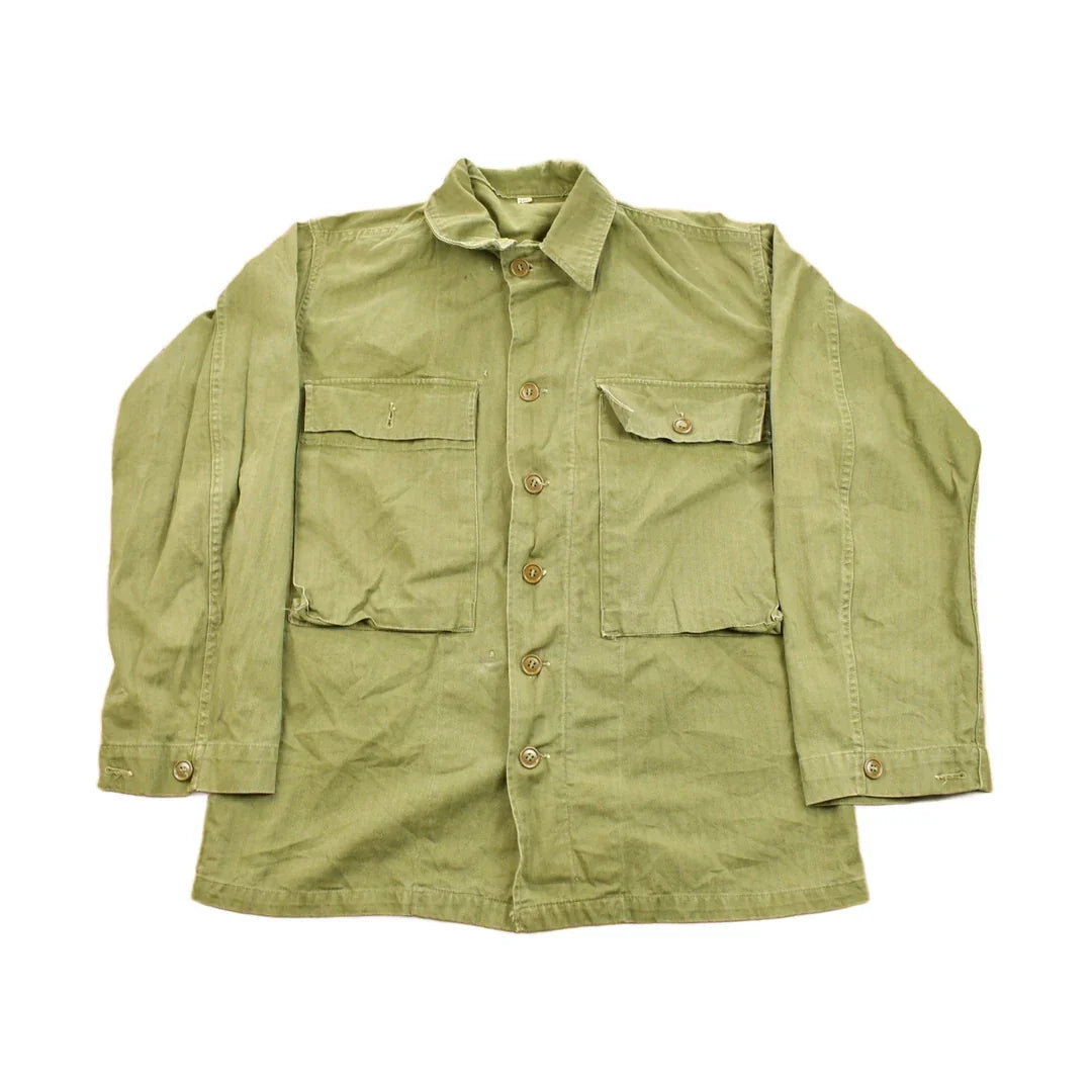 Vintage WW2 1940s Herringbone Military Jacket Army Men's Medium from propervintagecanada
