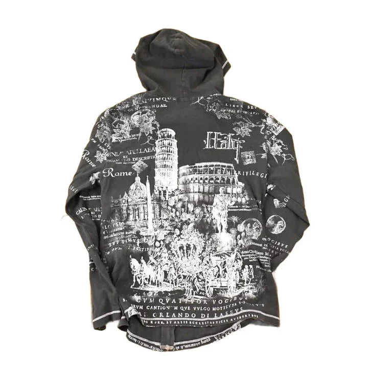 Vintage Y2K AOP Italy Graphic Print Hooded Sweatshirt Women's S from propervintagecanada