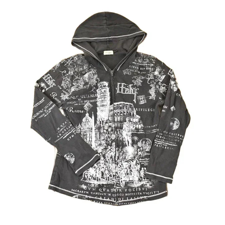 Vintage Y2K AOP Italy Graphic Print Hooded Sweatshirt Women's S from propervintagecanada