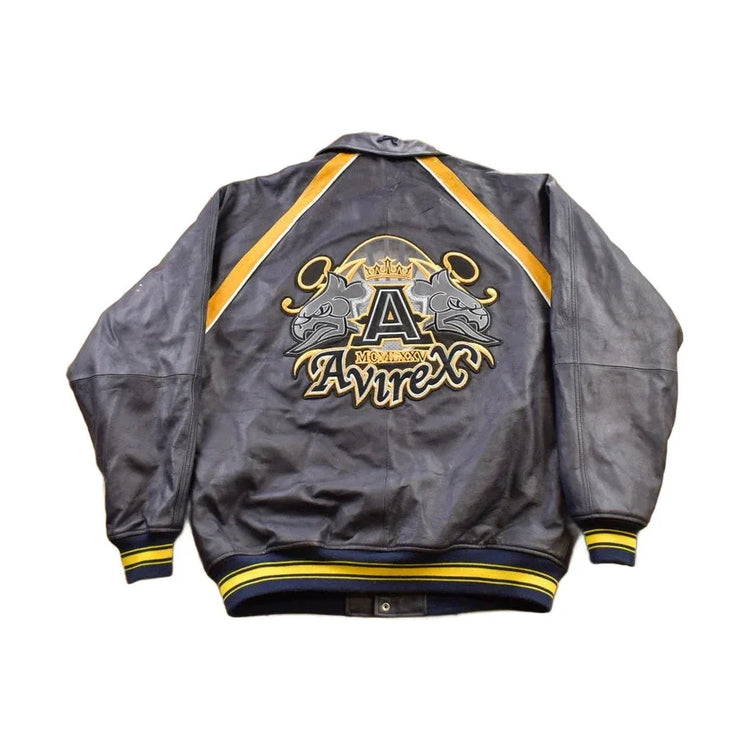Vintage Y2K Avirex Leather Varsity Jacket Men's 2XL from propervintagecanada