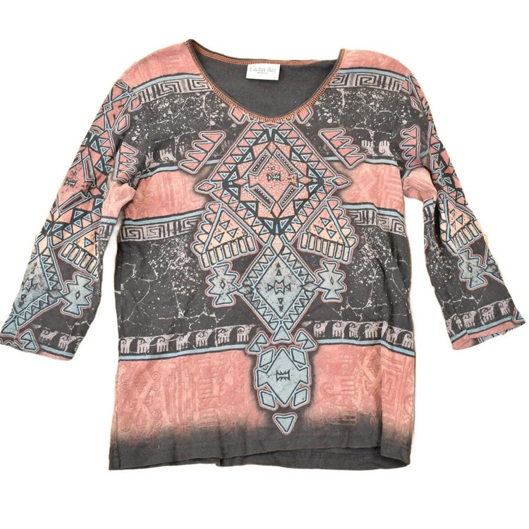 Vintage Y2K Cactus Bay Abstract Print AOP Crewneck Shirt Women's L from propervintagecanada