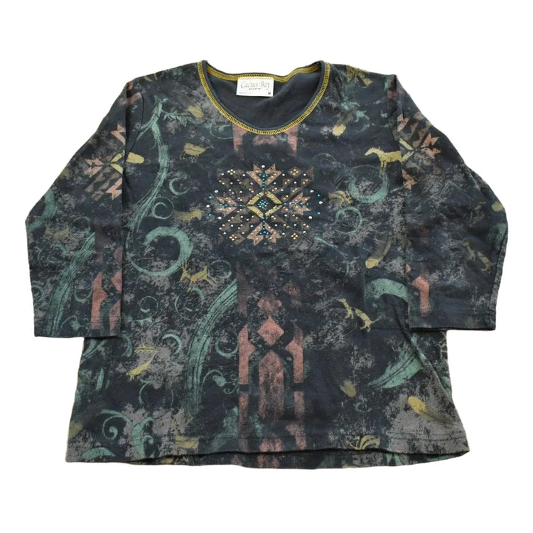 Vintage Y2K Cactus Bay Abstract Print AOP Crewneck Shirt Women's M from propervintagecanada