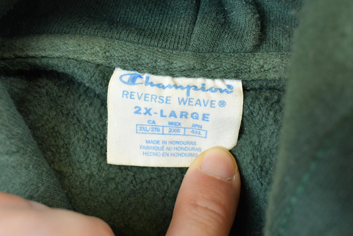 Vintage Y2K Champion Delhi State University Collegiate Reverse Weave Hoodie Men's 2XL from propervintagecanada