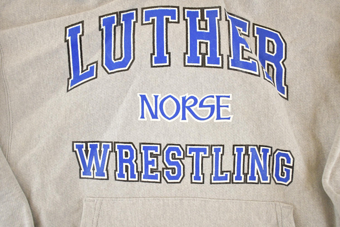 Vintage Y2K Champion Reverse Weave Hoodie: Luther Norse Wrestling, Mens XL from propervintagecanada