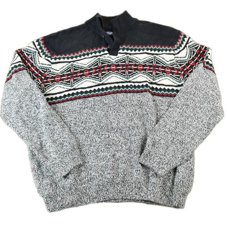 Vintage Y2K Chaps Ralph Lauren Knit Quarter Button Collared Crewneck Sweater Men's 2XL