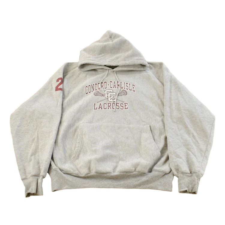 Vintage Y2K Concord-Carlisle Lacrosse Champion Reverse Weave Hoodie Sweatshirt Men's L from propervintagecanada