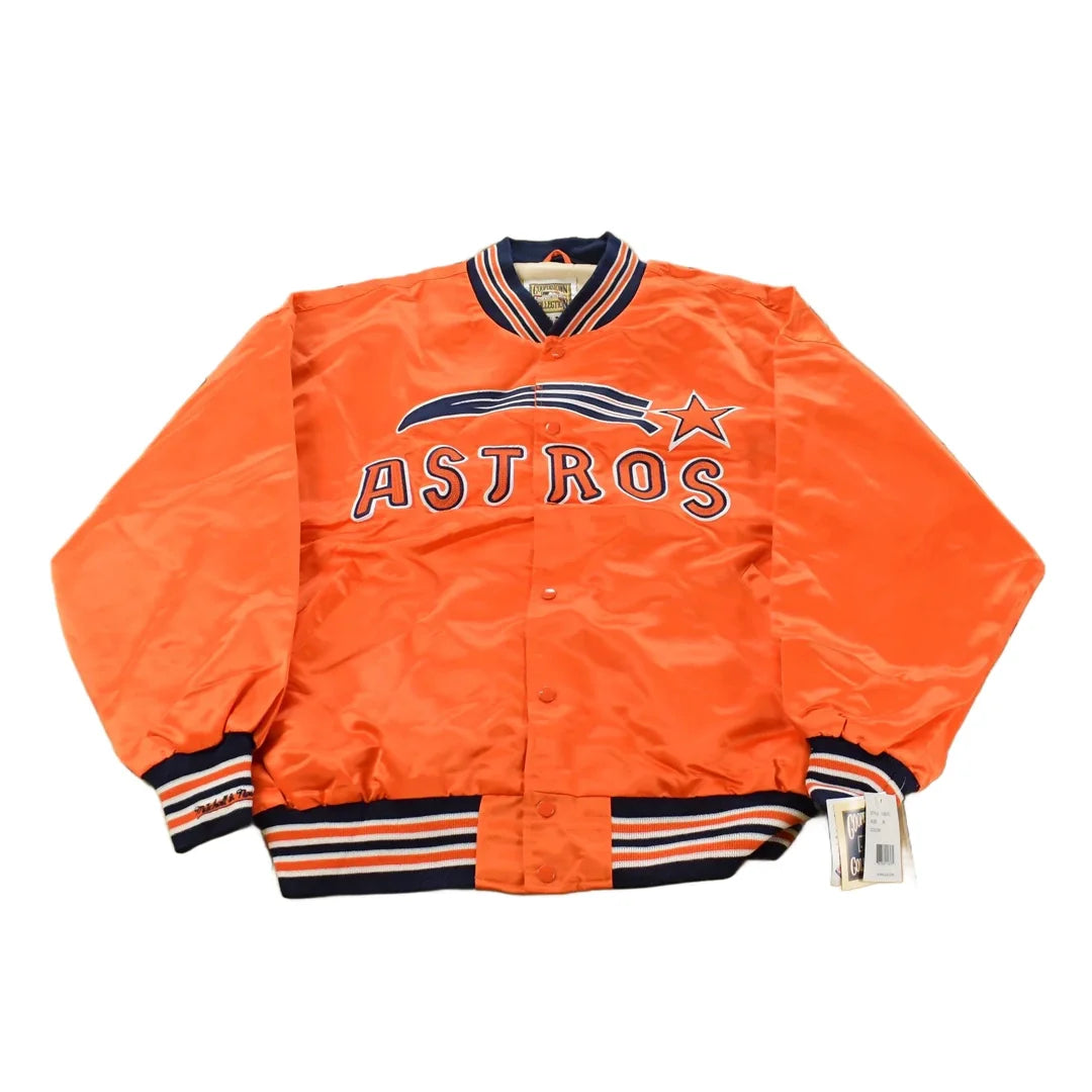 Vintage Y2K Deadstock Houston Astros Cooperstown MLB Baseball Snap On Button Satin Jacket Mens 56 Men's 2XL from propervintagecanada