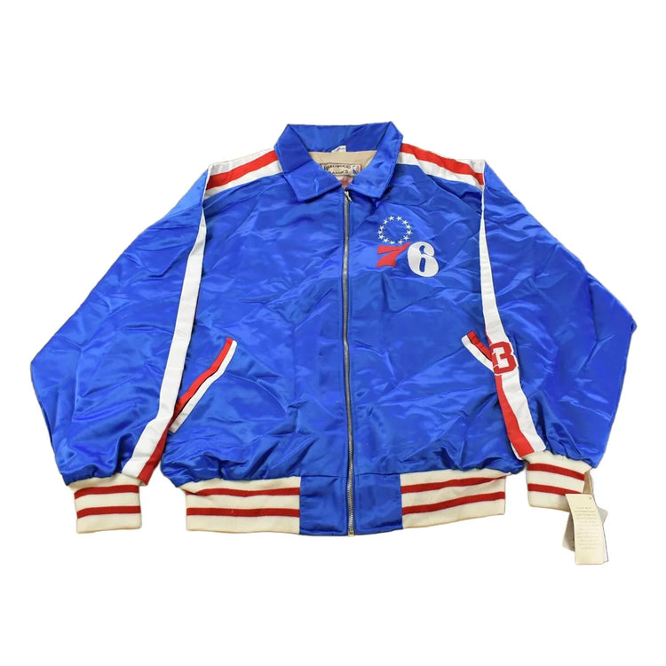 Vintage Y2K DEADSTOCK Philadelphia 76ers NBA Hardwood Classics Basketball Snap On Button Satin Jacket Mens 52 from propervintagecanada