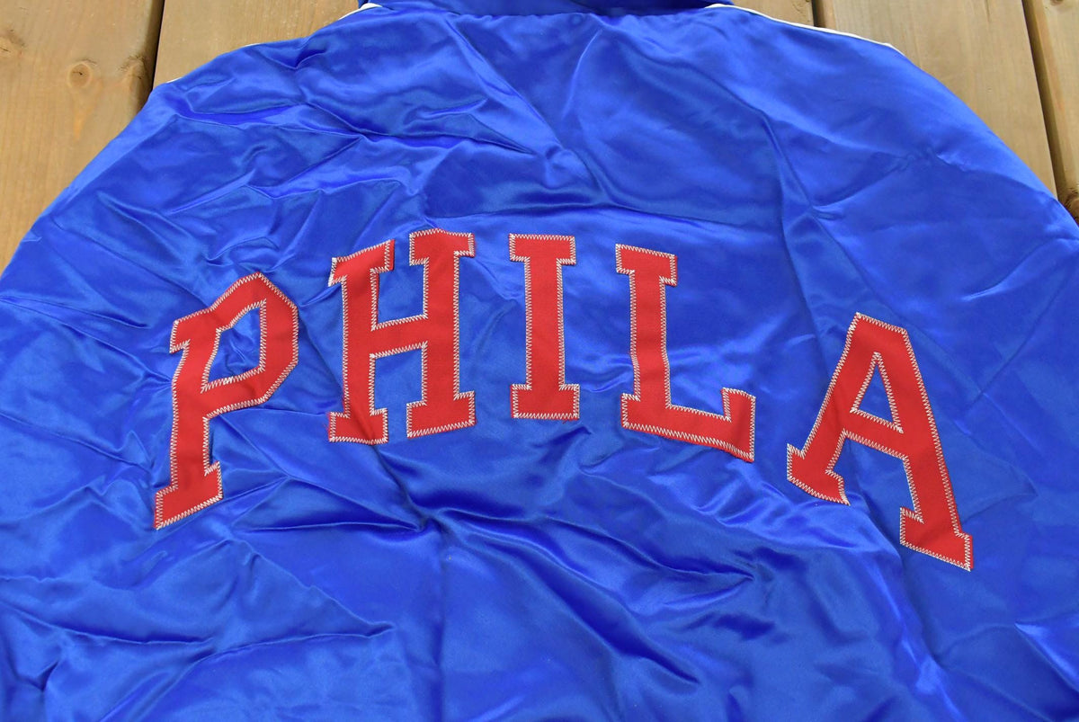 Vintage Y2K DEADSTOCK Philadelphia 76ers NBA Hardwood Classics Basketball Snap On Button Satin Jacket Mens 52 from propervintagecanada