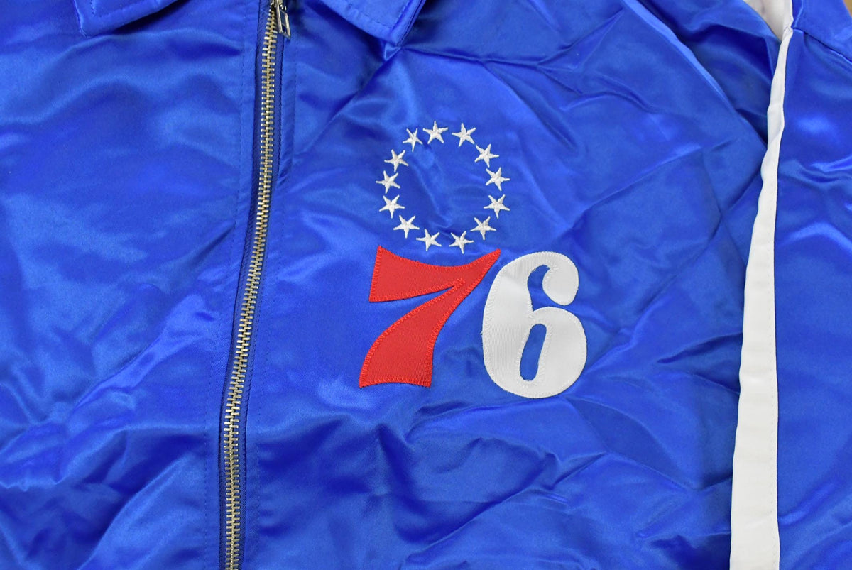 Vintage Y2K DEADSTOCK Philadelphia 76ers NBA Hardwood Classics Basketball Snap On Button Satin Jacket Mens 52 from propervintagecanada