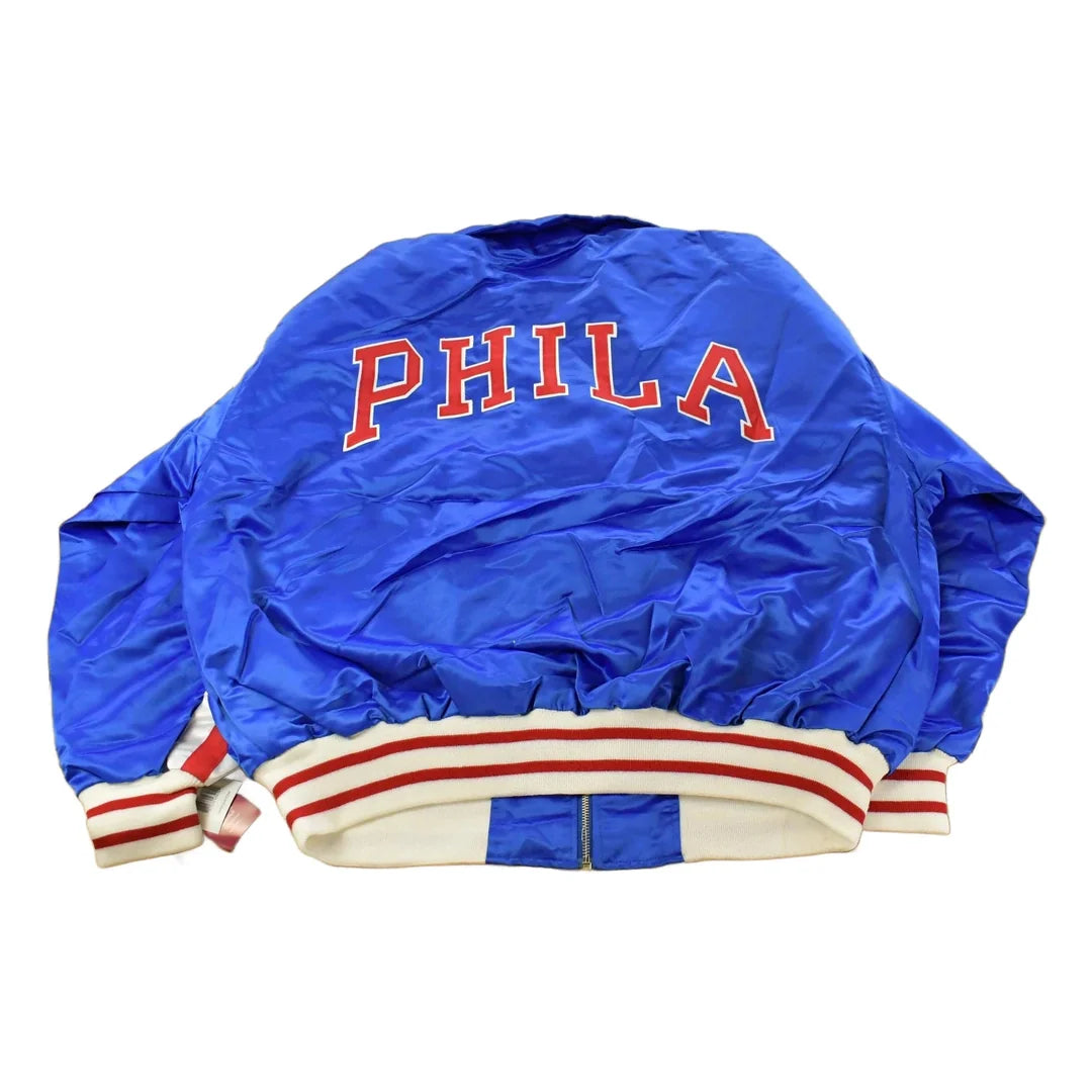 Vintage Y2K DEADSTOCK Philadelphia 76ers NBA Hardwood Classics Basketball Snap On Button Satin Jacket Mens 56 Men's 2XL from propervintagecanada