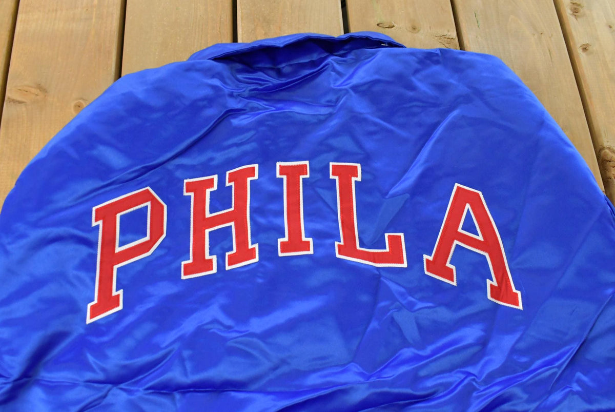 Vintage Y2K DEADSTOCK Philadelphia 76ers NBA Hardwood Classics Basketball Snap On Button Satin Jacket Mens 56 Men's 2XL from propervintagecanada