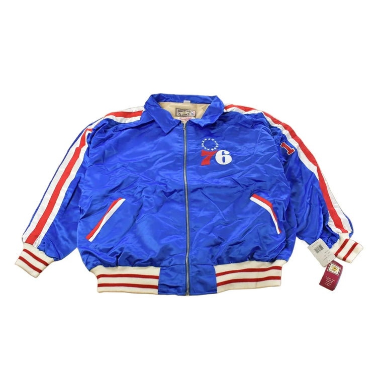 Vintage Y2K DEADSTOCK Philadelphia 76ers NBA Hardwood Classics Basketball Snap On Button Satin Jacket Mens 60 Men's 3XL from propervintagecanada