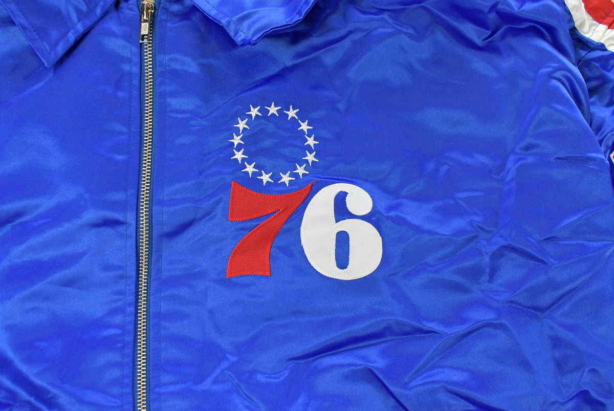 Vintage Y2K DEADSTOCK Philadelphia 76ers NBA Hardwood Classics Basketball Snap On Button Satin Jacket Mens 60 Men's 3XL from propervintagecanada