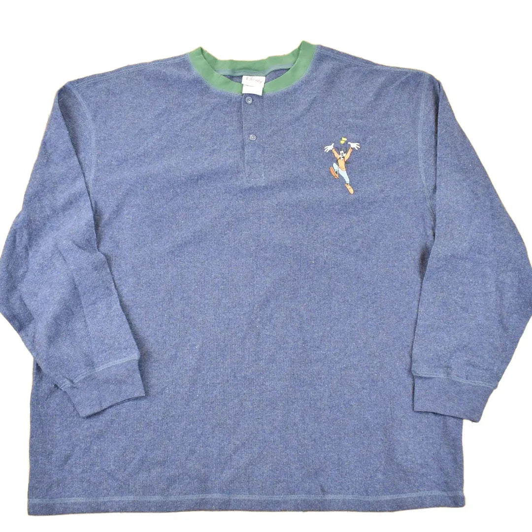 Vintage Y2K Disney Embroidered Goofy Quarter Button Thermal Crewneck Sweater Men's XXL from propervintagecanada