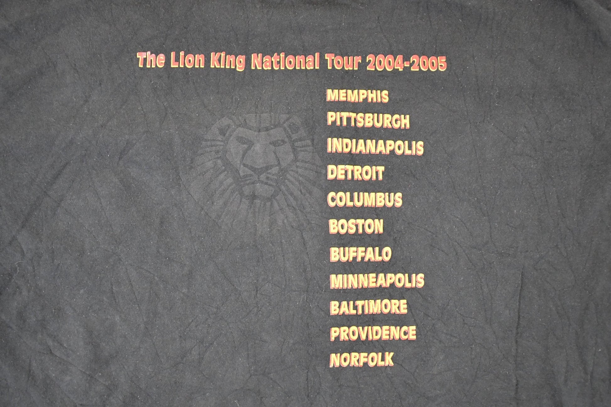 Vintage Y2K Disney The Lion King Broadway Tour Souvenir Travel T-Shirt Men's XL from propervintagecanada