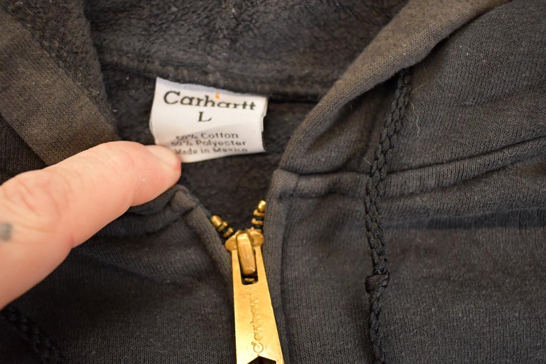 Vintage Y2K Distressed Carhartt Jim Poet Full Zip Hoodie Sweatshirt Men's L from propervintagecanada