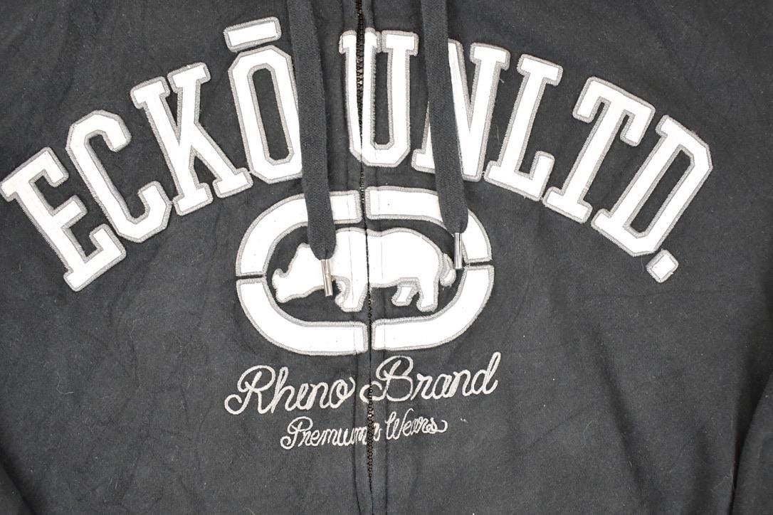 Vintage Y2K Ecko Unltd Zip Up Embroidered Hoodie Sweatshirt Mens XL / 2000's Hip Hop Streetwear Sweater from propervintagecanada