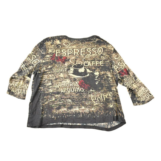 Vintage Y2K Espresso Coffee AOP Crewneck Shirt Women's XXL / 2000's Cafe Destination Sweater from propervintagecanada