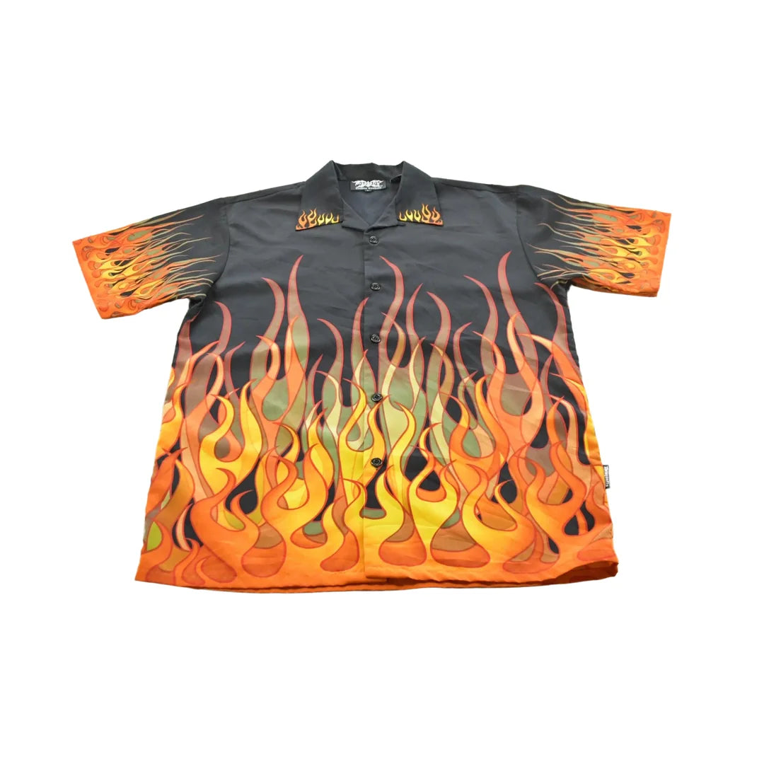 Vintage Y2K Flames Guy Fieri Flames AOP Rock Button Up Shirt Men's L from propervintagecanada