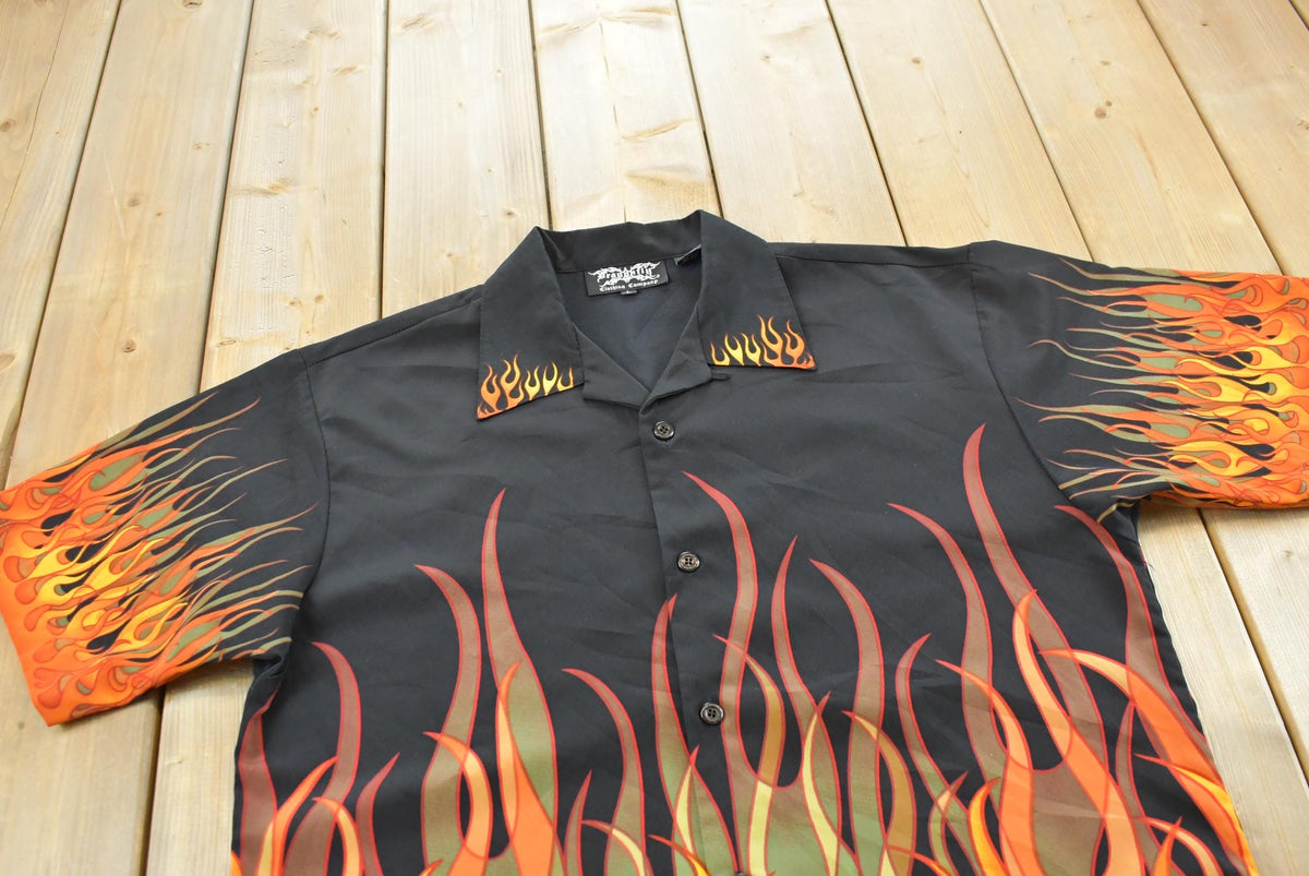 Vintage Y2K Flames Guy Fieri Flames AOP Rock Button Up Shirt Men's L from propervintagecanada