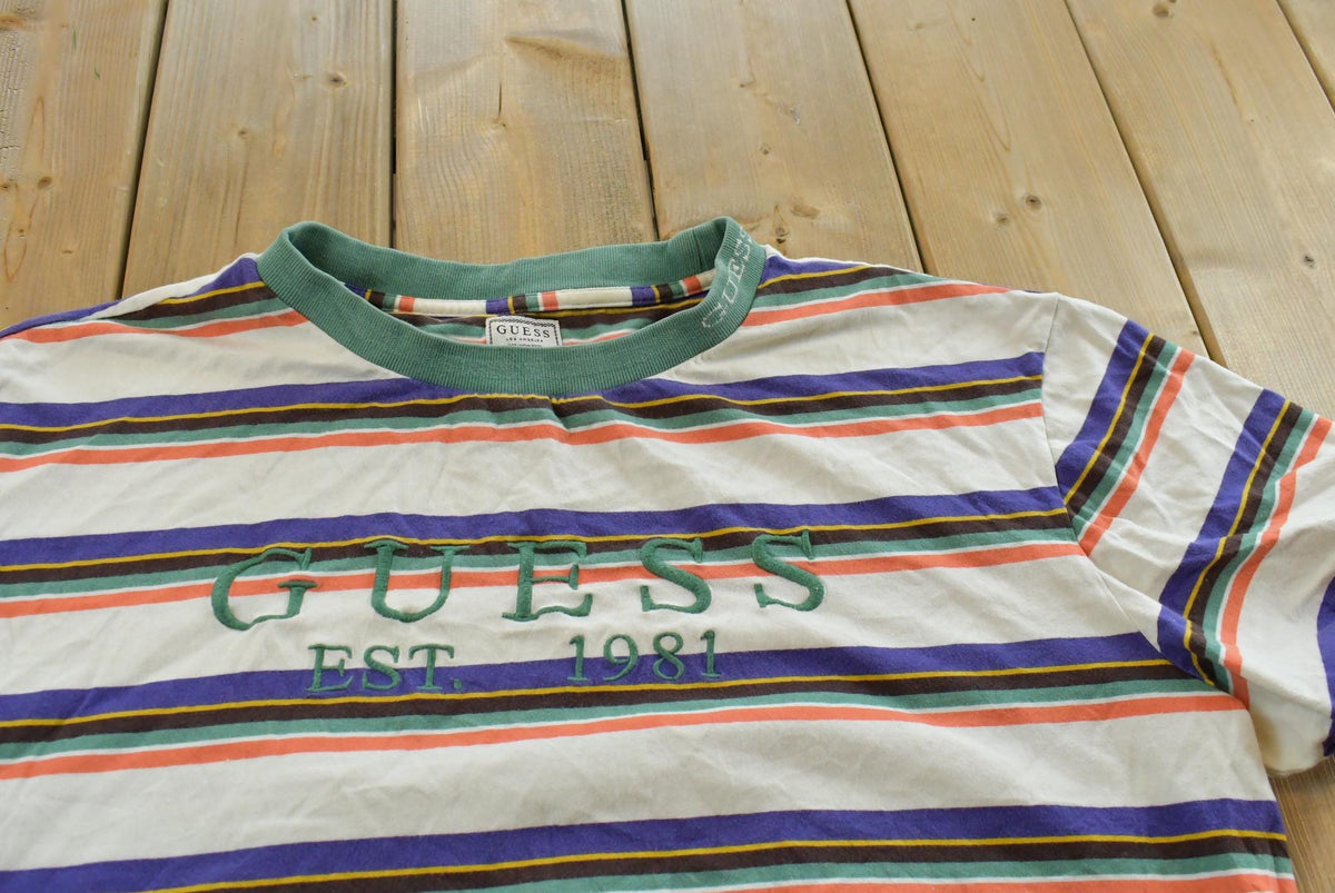 Vintage Y2K Guess Striped T-Shirt Womens 2XL from propervintagecanada