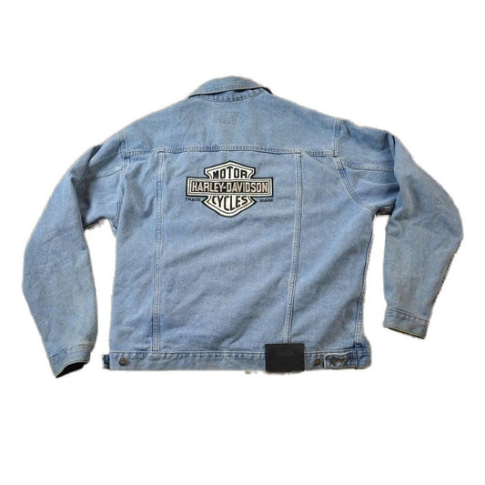 Vintage Y2K Harley Davidson Motorcycles Embroidered Jean Jacket Men's L