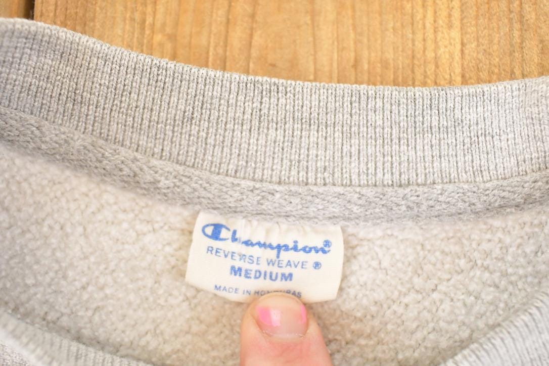 Vintage Y2K Lambda Chi Champion Reverse Weave Crewneck Sweatshirt Men's M / Script Logo / Eco Fleece / Minimalist / 2000s Blank from propervintagecanada