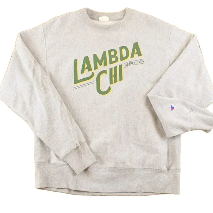 Vintage Y2K Lambda Chi Champion Reverse Weave Crewneck Sweatshirt Men's M / Script Logo / Eco Fleece / Minimalist / 2000s Blank from propervintagecanada