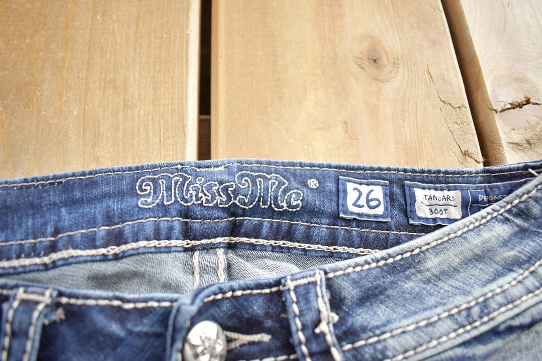Vintage Y2K Miss Me Bedazzled Boot Cut Low Rise Jeans Size 26x36 from propervintagecanada