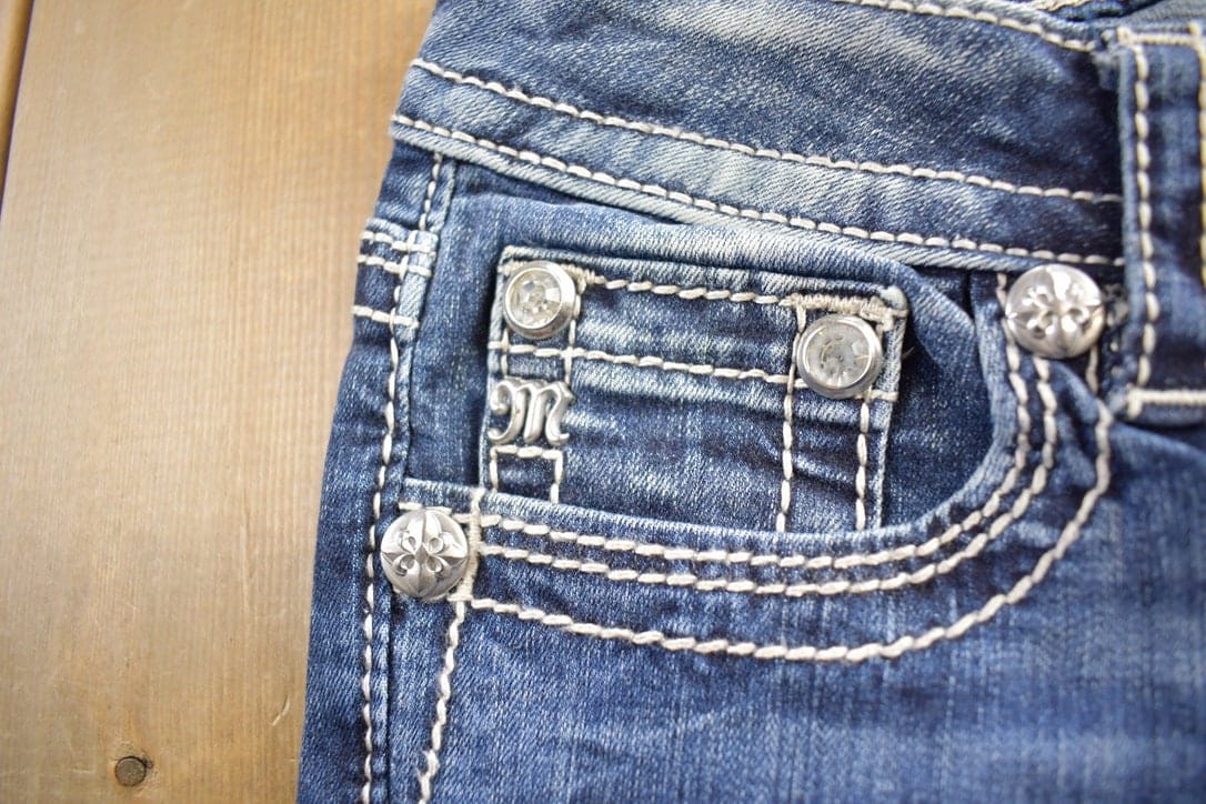 Vintage Y2K Miss Me Bedazzled Boot Cut Low Rise Jeans Size 26x36 from propervintagecanada