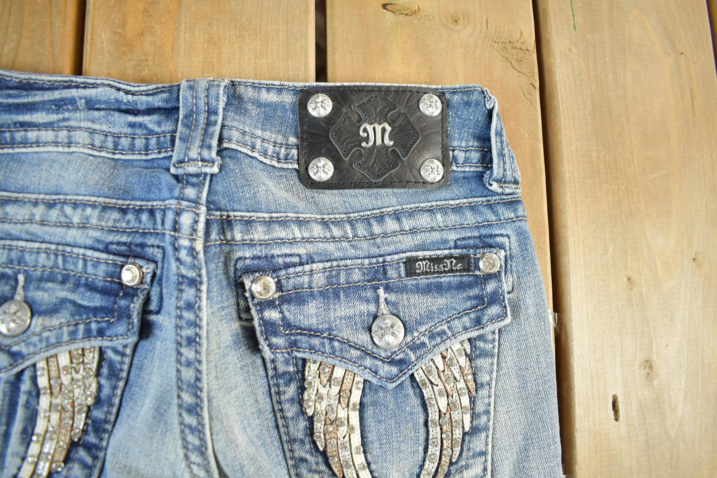 Vintage Y2K Miss Me Bedazzled Bootcut Low Rise Jeans Women's 26 x 33 from propervintagecanada