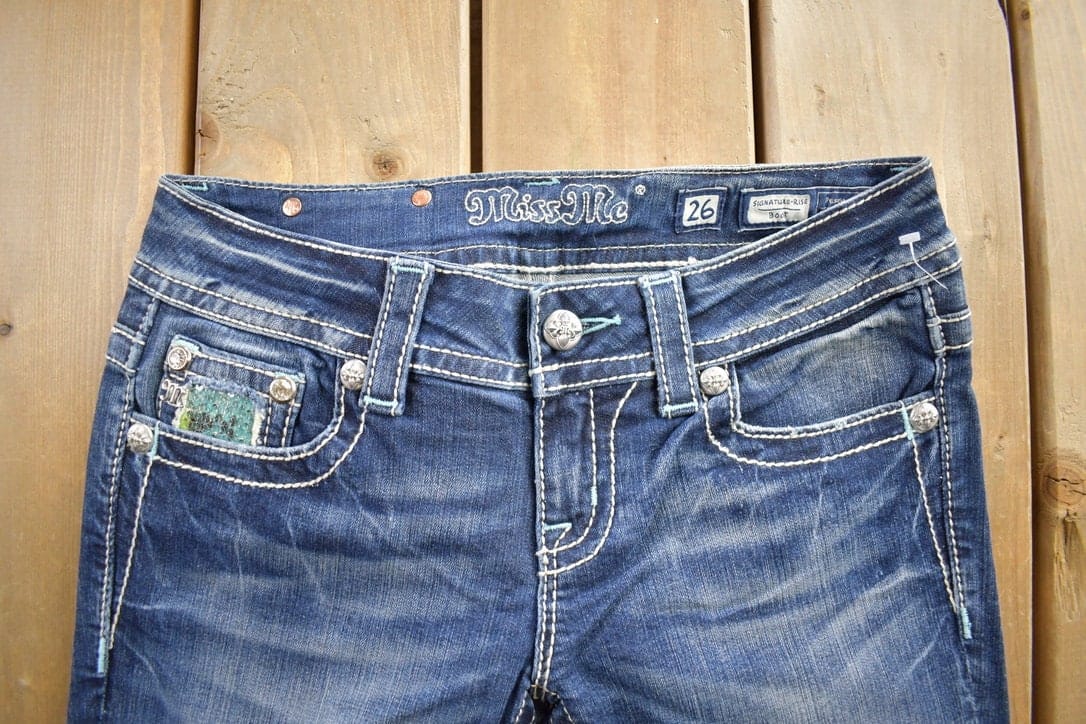 Vintage Y2K Miss Me Bedazzled Cowgirl Western Boot Cut Low Rise Jeans Women's 26 x 33 from propervintagecanada