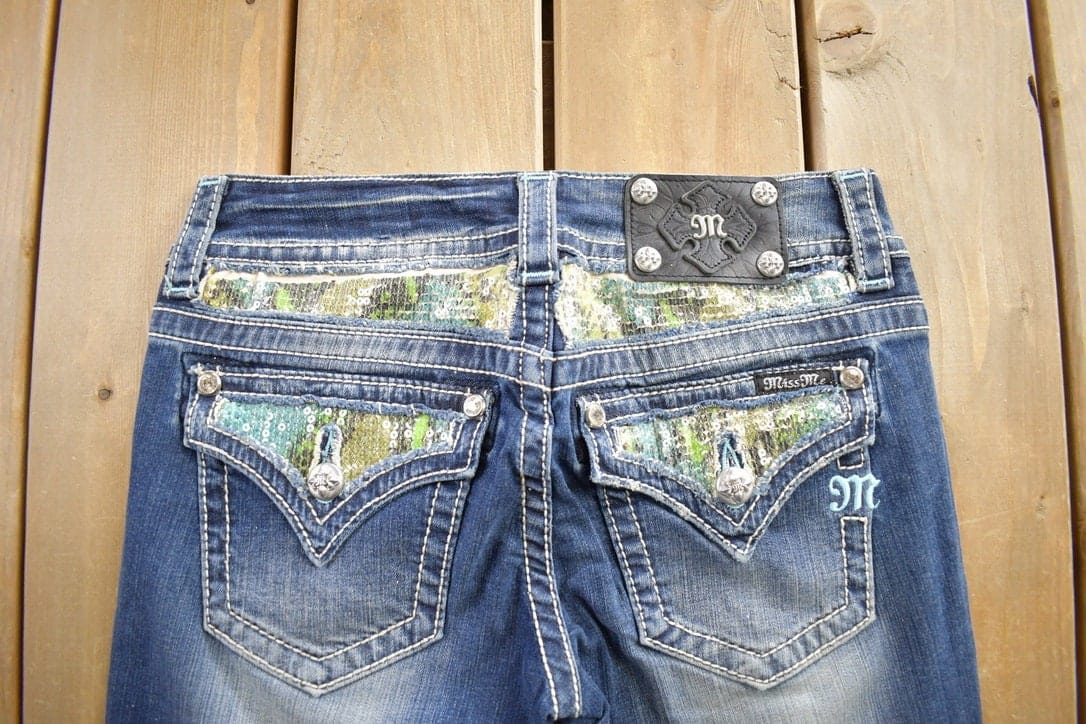 Vintage Y2K Miss Me Bedazzled Cowgirl Western Boot Cut Low Rise Jeans Women's 26 x 33 from propervintagecanada