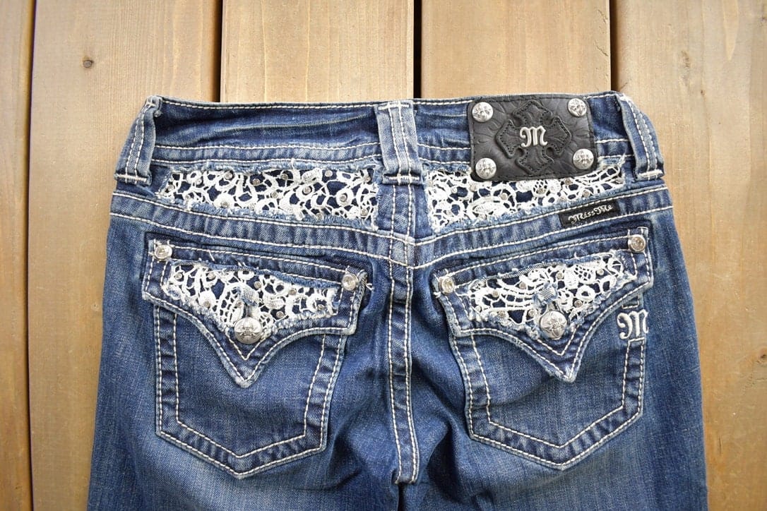 Vintage Y2K Miss Me Bedazzled Cowgirl Western Boot Cut Low Rise Jeans Women's 26 x 33 from propervintagecanada
