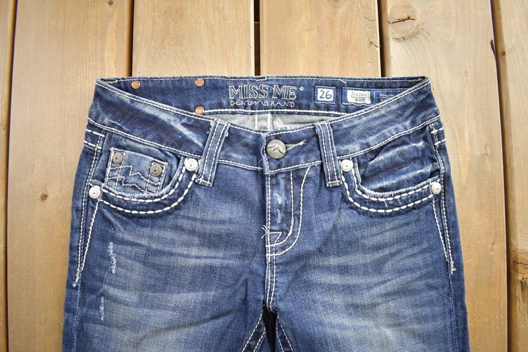 Vintage Y2K Miss Me Bedazzled Cowgirl Western Boot Cut Low Rise Jeans Women's 26 x 33 from propervintagecanada