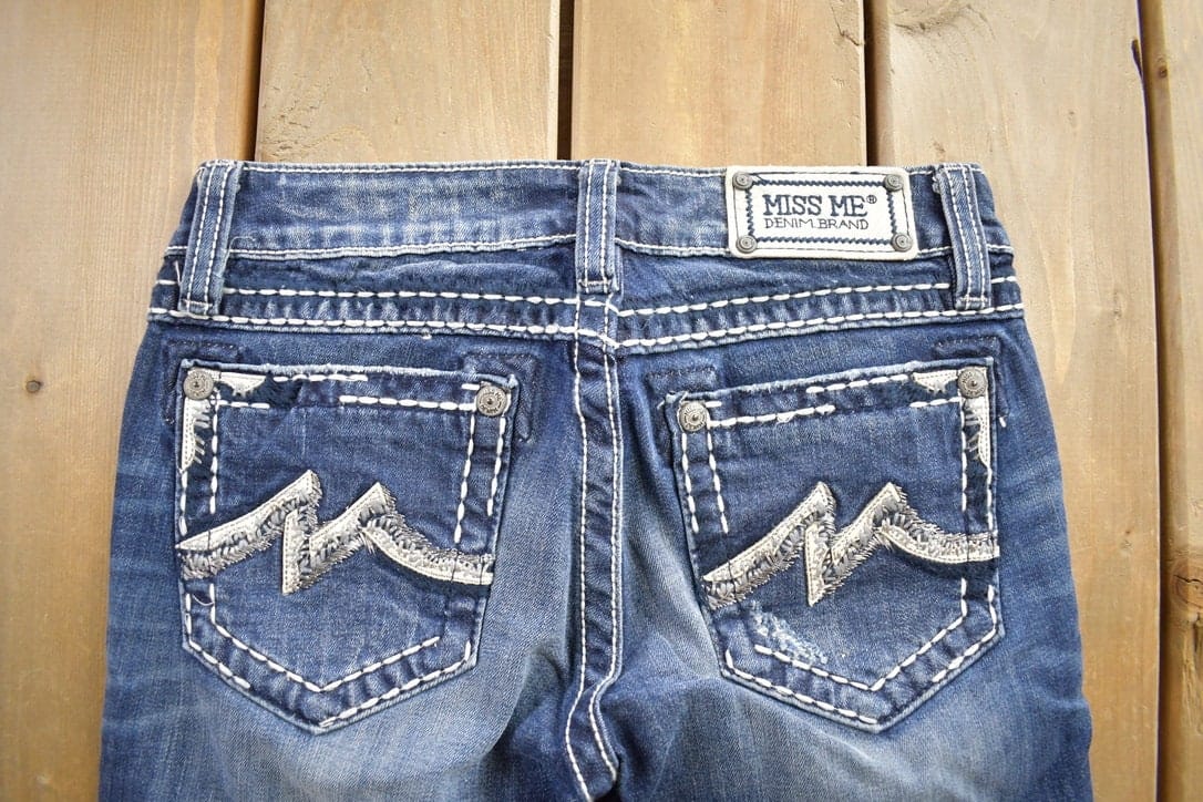 Vintage Y2K Miss Me Bedazzled Cowgirl Western Boot Cut Low Rise Jeans Women's 26 x 33 from propervintagecanada