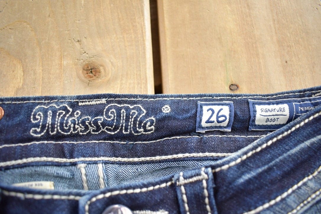 Vintage Y2K Miss Me Bedazzled Cowgirl Western Boot Cut Low Rise Jeans Women's 26 x 33 from propervintagecanada