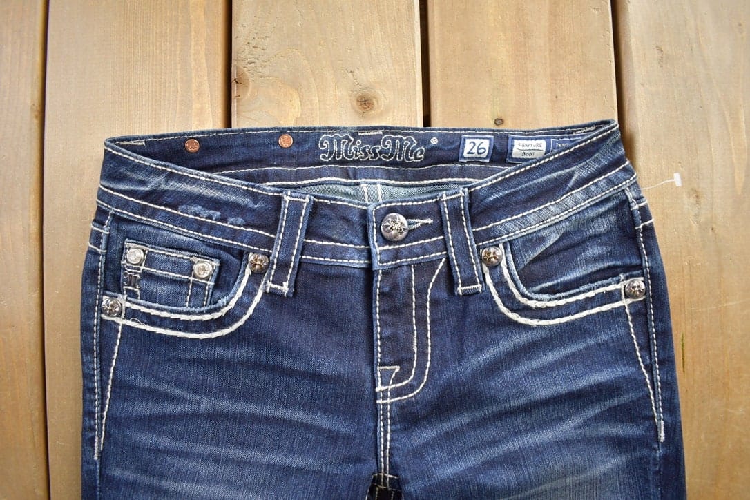 Vintage Y2K Miss Me Bedazzled Cowgirl Western Boot Cut Low Rise Jeans Women's 26 x 33 from propervintagecanada