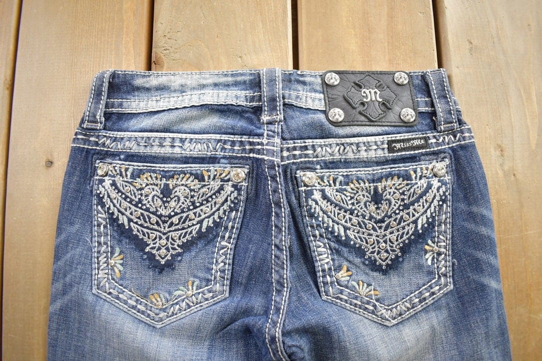 Vintage Y2K Miss Me Bedazzled Cowgirl Western Boot Cut Low Rise Jeans Women's 26 x 33 from propervintagecanada