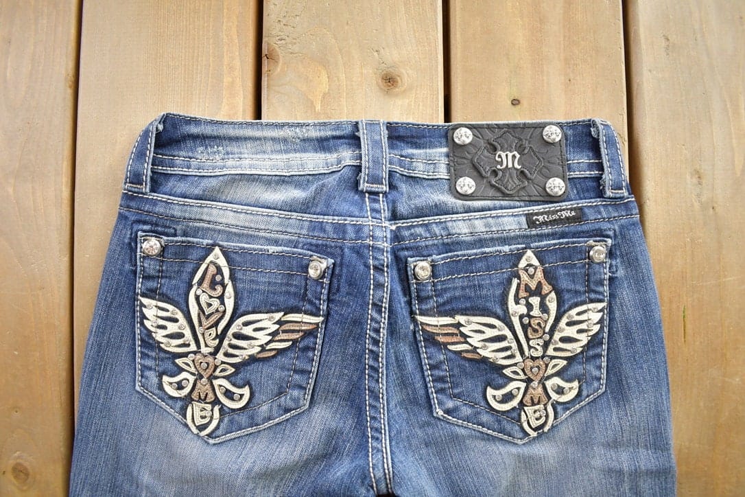 Vintage Y2K Miss Me Bedazzled Cowgirl Western Boot Cut Low Rise Jeans Women's 26 x 33 from propervintagecanada
