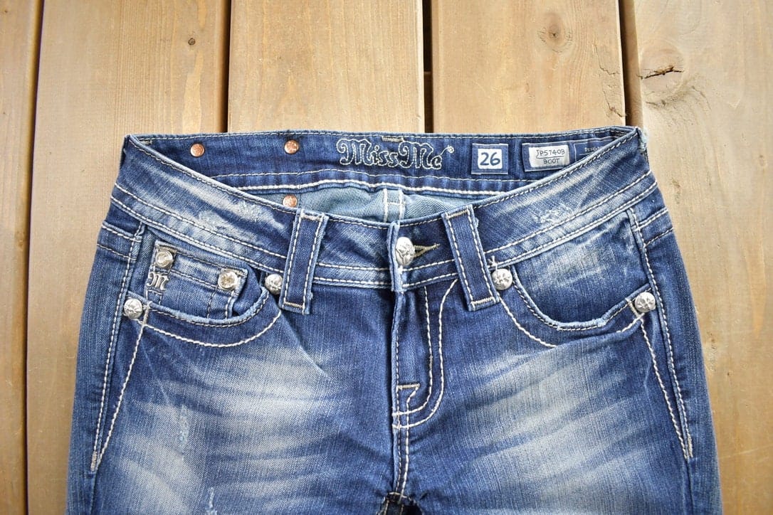 Vintage Y2K Miss Me Bedazzled Cowgirl Western Boot Cut Low Rise Jeans Women's 26 x 33 from propervintagecanada