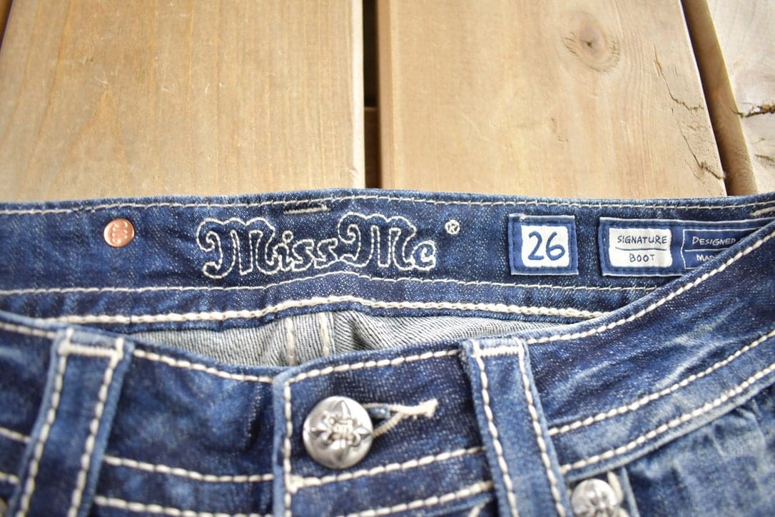 Vintage Y2K Miss Me Bedazzled Cowgirl Western Boot Cut Low Rise Jeans Women's 26 x 33 from propervintagecanada