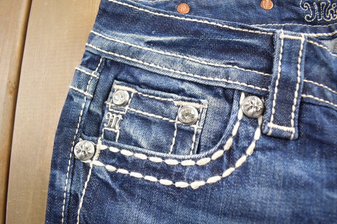 Vintage Y2K Miss Me Bedazzled Cowgirl Western Boot Cut Low Rise Jeans Women's 26 x 33 from propervintagecanada