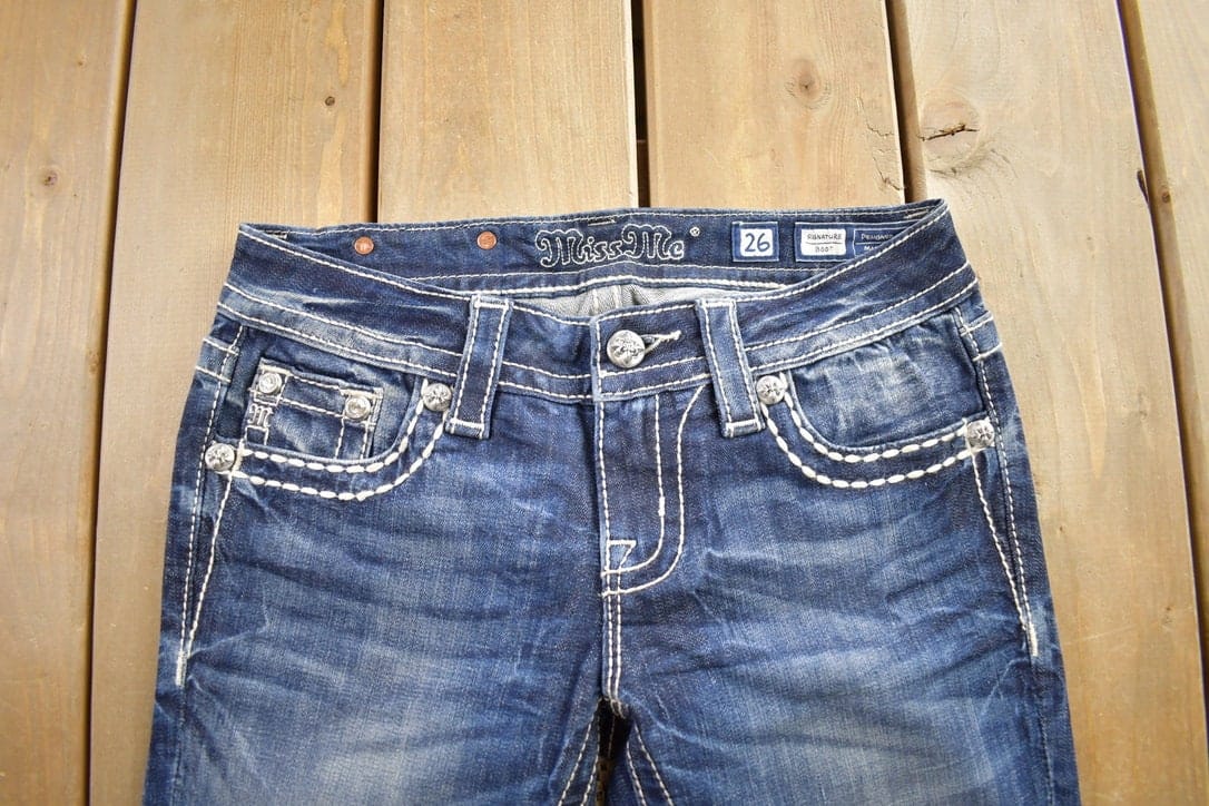 Vintage Y2K Miss Me Bedazzled Cowgirl Western Boot Cut Low Rise Jeans Women's 26 x 33 from propervintagecanada