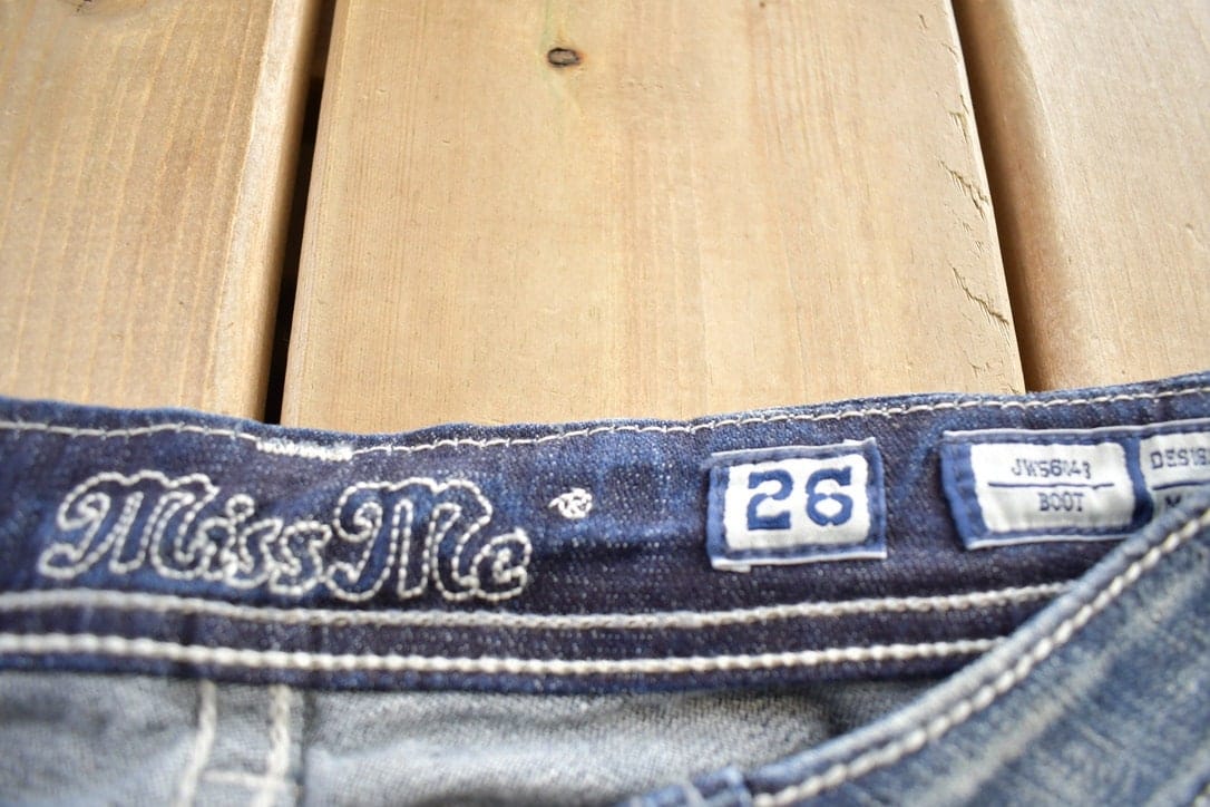 Vintage Y2K Miss Me Bedazzled Embroidered Boot Cut Low Rise Jeans Size 26x33 from propervintagecanada