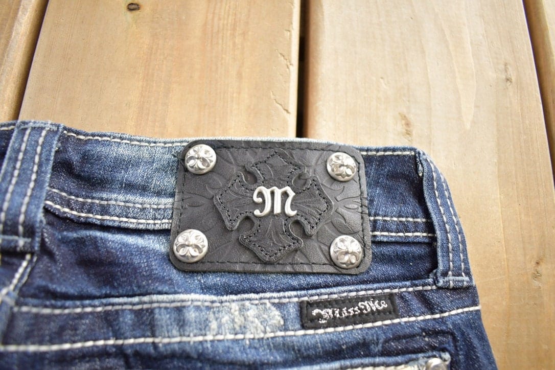 Vintage Y2K Miss Me Bedazzled Embroidered Boot Cut Low Rise Jeans Size 26x33 from propervintagecanada