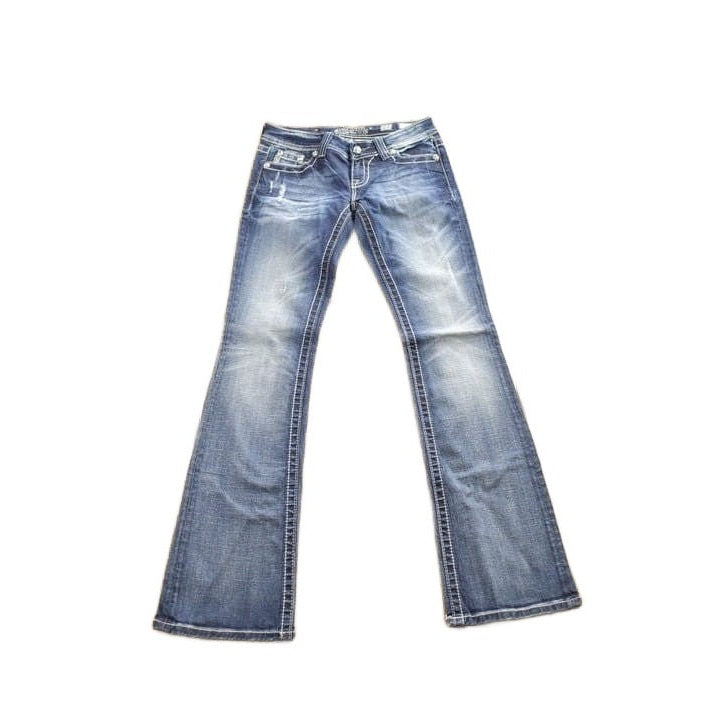Vintage Y2K Miss Me Bedazzled Embroidered Boot Cut Low Rise Jeans Size 26x33 from propervintagecanada