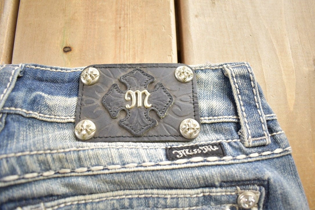 Vintage Y2K Miss Me Bedazzled Embroidered Boot Cut Low Rise Jeans Size 26x33 from propervintagecanada