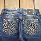Vintage Y2K Miss Me Bedazzled Embroidered Boot Cut Low Rise Jeans Size 26x33 from propervintagecanada